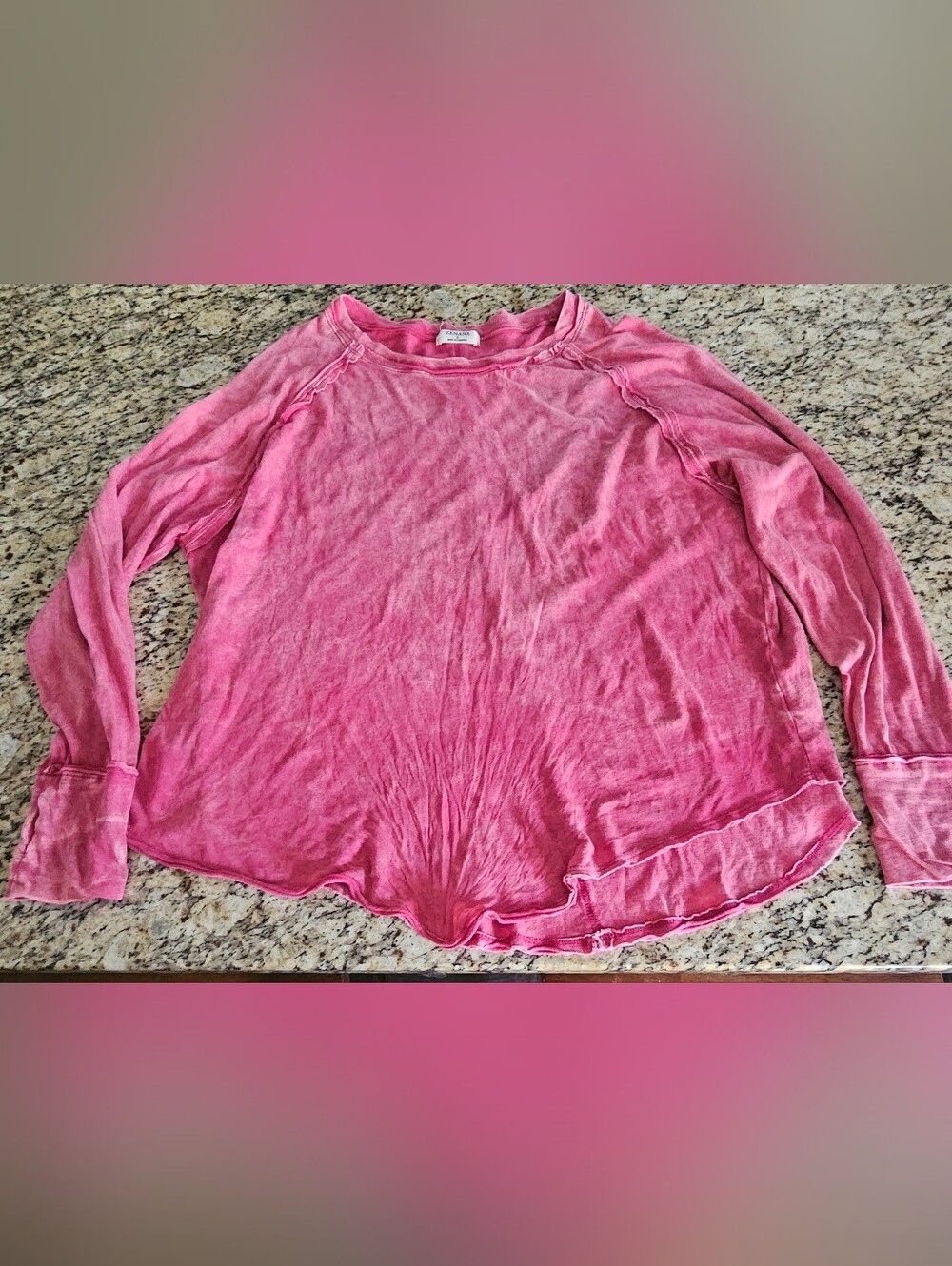 Zenana Outfitters long sleeve fuchsia pink top featuring a vintage/mineral wash - Picture 5 of 6